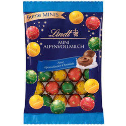 Продуктови Категории Шоколади Lindt Индивидуално опаковани мини топки, направени от фин млечен шоколад от Алпите 100 гр